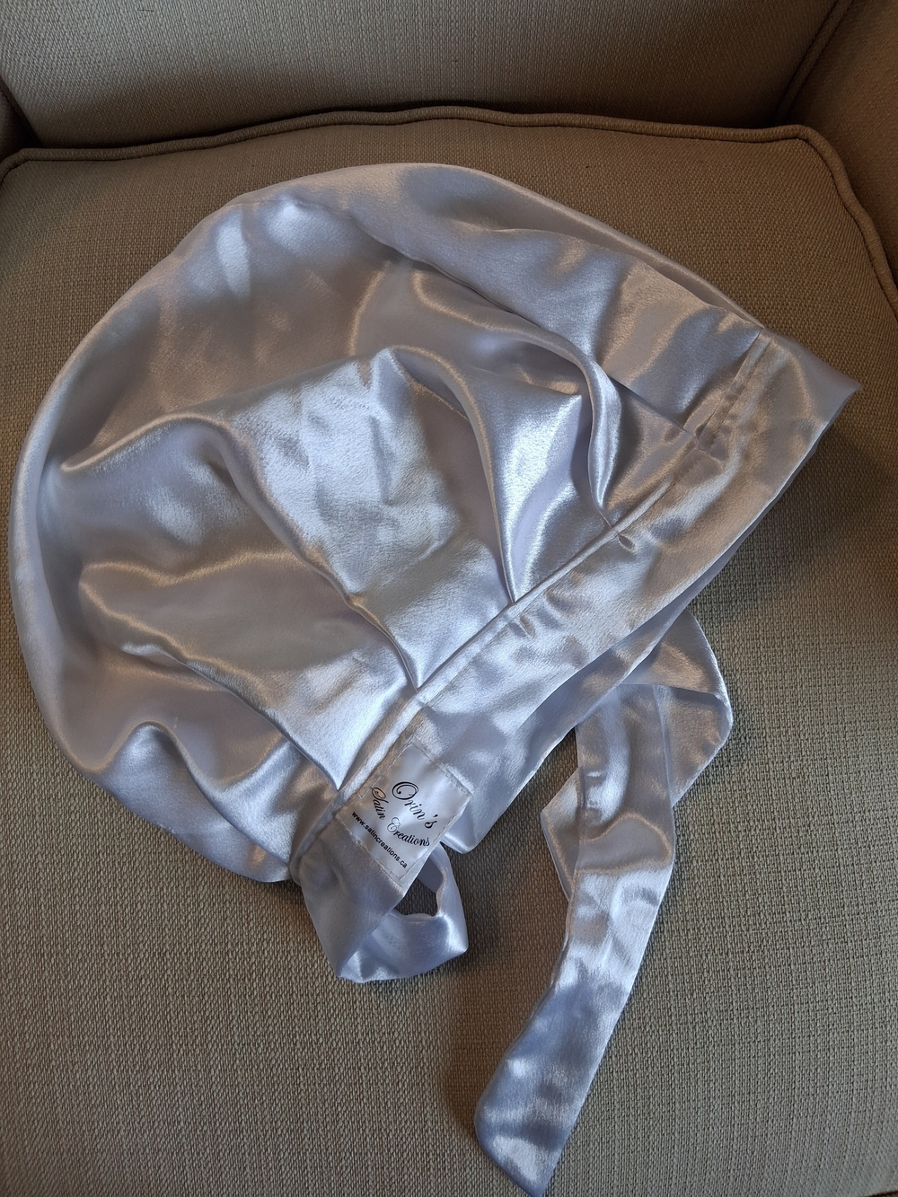 Satin Creations Silky White Satin Sleep Bonnet with Ties
